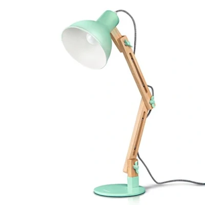 Abbildung von tomons Schreibtischlampe, LED Tischlampe im Klassichen Holz Design, Nachttischlampe, Lampe mit Verstellbarem Arm, Wohnzimmer für Zimmer Büro, Weiß