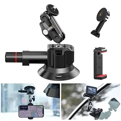 Abbildung von ULANZI SC 01 Kamera Saugnapfhalterung mit Universal Handyclip, 3&quot; Action Saugnapf 360 Doppelkopf Kugel und 1/4&#039;&#039; Schraube, Auto Halter für DJI OSMO, GoPro Hero 10 9 8 7, Nikon