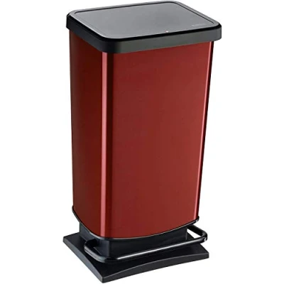 Abbildung von Rotho Paso Mülleimer 40l mit Pedal und Deckel, Kunststoff (PP) BPA frei, rot metallic, (35.3 x 29.5 67.6 cm)
