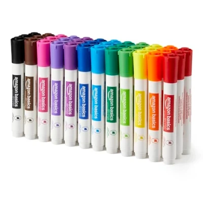 Abbildung von Amazon Basics Whiteboard Marker, geruchsarm, trocken abwischbar, Keilspitze, 12 Mehrfarbig, 36 Stück