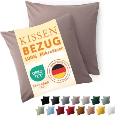 Abbildung von Blumtal Kissenbezug 60x60 cm im 2er Set weich Oeko TEX zert. Mikrofaser Kopfkissenbezug Pillow Case waschbar 60 x Taupe