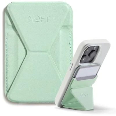 Abbildung von MOFT MagSafe Wallet Ständer für iPhone 16/15/14/13/12 Serie Kompatibel mit MagSafe, MOVAS Vegan Leder Magnetischer Handyständer 3 Betrachtungswinkeln, 2 Kartenhalter (Peppermint)