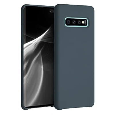 Abbildung von kwmobile Hülle kompatibel mit Samsung Galaxy S10 Plus / S10+ Silikon Handy Case Handyhülle weiche Oberfläche kabelloses Laden Dunkler Schiefer