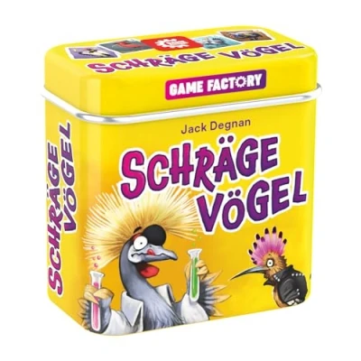 Abbildung von Game Factory 646091 Schräge Vögel, pfiffig fieses Kartenspiel, Mini Spiel in handlicher Metalldose, einfaches Reisespiel für Erwachsene und Kinder ab 8 Jahren