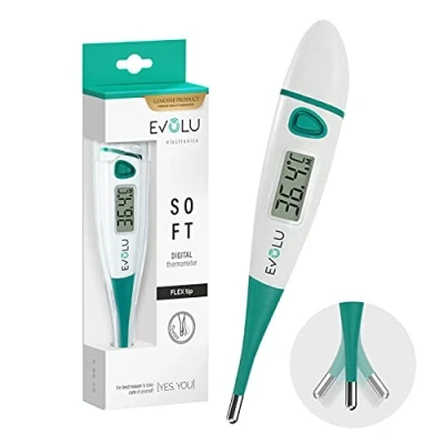 Abbildung von Evolu Wasserdichtes Flexibles Digitales Thermometer Messung in Mund, Rektal oder Achsel mit flexibler Messspitze 10 Sek Babys, Kinder, Erwachsene hohe Präzision Aufbewahrungsbox