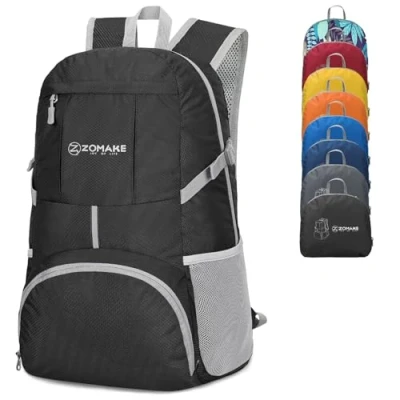 Abbildung von ZOMAKE 35L Leicht Faltbarer Rucksack Packbare Backpacks,Kleiner Faltbar Rucksäcke Wanderrucksack Wasserdicht für Damen Herren Outdoor Wandern(Schwarz)