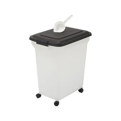Abbildung von Iris Ohyama Hundefutter Aufbewahrung mit Rollen, 45L/15kg, Schwarz, Luftdichte Futterbox, Trockenfutter, Futterbehälter, Für Hunde, Katzen, Tierfutterbehälter, Schaufel, BPA frei, Futtertonne, ATS L