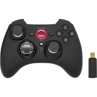Abbildung von Speedlink RAIT Gamepad Wireless kabelloser Controller mit Vibrationsfunktion, für PC/PS3/Switch, schwarz