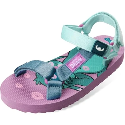 Abbildung von Disney Stitch Zehentrenner Kinder Sandalen Mädchen mit Verstellbaren Riemen Geschenke für (Lila/Blau, 33 EU)