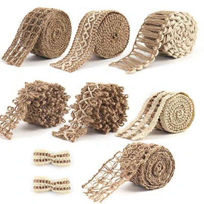 Abbildung von VGOODALL Juteband, 7 Rolle Vintage Natürliche Sackleinen Hessische Band für Handwerk DIY Scrapbooking Hochzeit Hausdeko