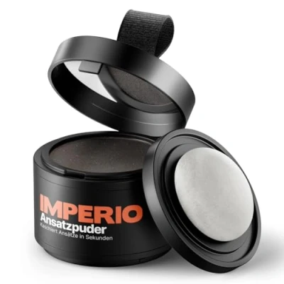 Abbildung von IMPERIO Pulver Ansatzpuder Haar Concealer zur Haarverdichtung für Frauen und Männer, wasserfestes Make up zum Ansatz kaschieren 4g (Dunkelbraun)