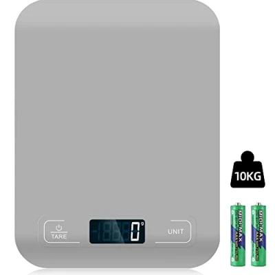 Abbildung von Küchenwaage Digital, 10KG mit LCD Display und Tara Funktion, Professionelle Digitalwaagen zum Backen Kochen, Genau 1g (Grau)