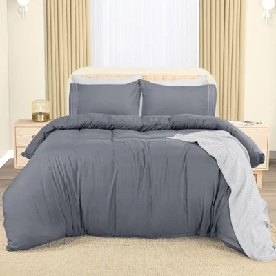 Abbildung von Utopia Bedding Bettwäsche 200x200 Set Mikrofaser Bettbezug cm + 2 Bestickte Kissenbezüge 50x75 Grau