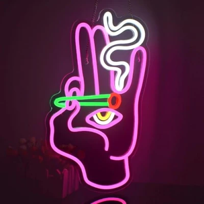 Abbildung von Looklight Handauge Neonschild Rosa weiße LED Neonschilder für Wanddekoration Hamsa USB Auge Neonlichtschilder Schlafzimmer Spielzimmer Zuhause Bar Kneipe Cafés Partygeschenk