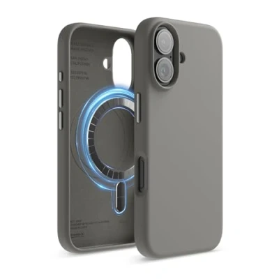 Abbildung von elago Magnetisch Silikon Hülle Kompatibel mit iPhone 16 6,1 Zoll, Allen MagSafe Zubehör Eingebaute Magnete, Soft Grip Silikon, Stoßfest (Mittelgrau)