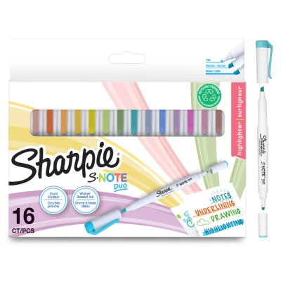Abbildung von SHARPIE S Note Duo Textmarker Kreativmarker in Pastelltönen mit beidseitiger Spitze Patronen und Keilspitze zum Markieren, Zeichnen, Schreiben mehr 16 Stück