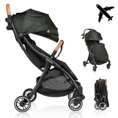 Abbildung von LIONELO Julie One Buggy Kinderwagen bis 22 kg, verstellbare Rückenlehne und Fußstütze, Moskitonetz, Beinwärmer, Getränkehalter Transporttasche, zusammenklappbar TROPICAL GREEN