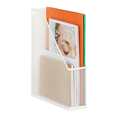 Abbildung von Relaxdays Stehsammler Metall, DIN A4, HBT: 31,5x7x25 cm, stabiler Stehordner, Mesh Design, für Büro &amp; Home Office, weiß