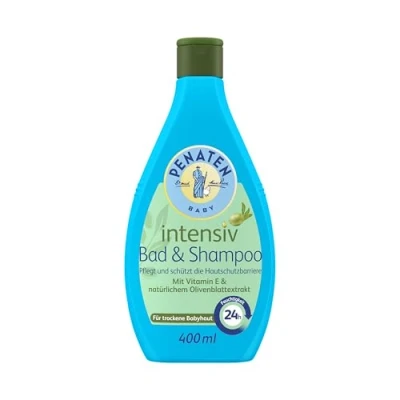 Abbildung von PENATEN Intensiv Bad &amp; Shampoo (400 ml), besonders mildes Baby mit Vitamin E natürlichem Olivenblattextrakt, sanftes Duschgel Haarshampoo für trockene Babyhaut
