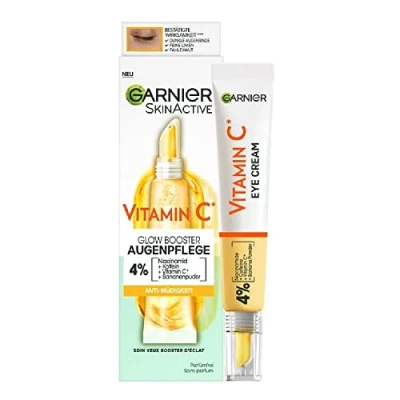Abbildung von Garnier Vitamin C Anti Müdigkeits Augencreme, Für eine strahlende und wache Augenpartie, Gegen Augenringe Krähenfüße, Glow Booster Augenpflege, SkinActive, 1 x 15 ml