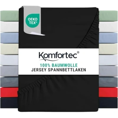 Abbildung von Komfortec Jersey Spannbettlaken 140x200 cm, 100% Baumwolle, Schwarz