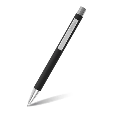 Abbildung von Online Kugelschreiber Soft Metal, Druckkugelschreiber aus Aluminium, auswechselbare Großraum Mine, Schreibfarbe schwarz, dokumentenecht, Classic Black mit Softtouch Feeling, Metallclip Silber