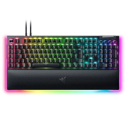 Abbildung von Razer BlackWidow V4 Pro (Green Switch) Mechanische Gaming Tastatur Snap Tap (Klickende Switches, Befehlsrad und 8 Makro Tasten, Multifunktionsrolle) QWERTZ DE Layout Schwarz