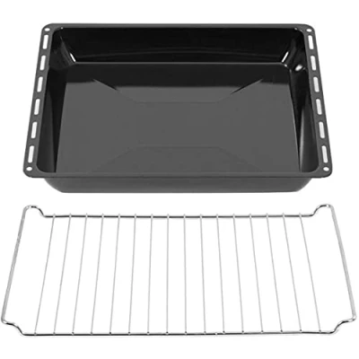 Abbildung von ICQN 42.2 x 37 cm Backbleche &amp; Gitter Set, 4,5 Tief Emailliert Fettpfanne und Verchromt Backofenrost für Backofen Herd, Kratzfest Rostfrei, 422 370 mm