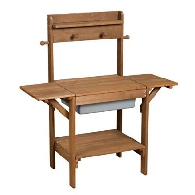 Abbildung von roba Matschküche Midi für Kinder Outdoor Spielküche den Garten mit Behälter Wasser &amp; Sand Wetterfestes Holz teak