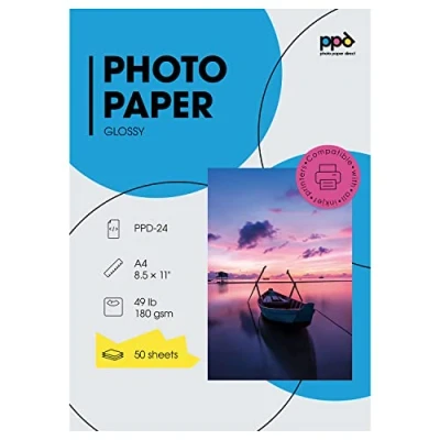 Abbildung von PPD 50 x A4 Inkjet Premium Fotopapier 180g Hochglänzend, Sofort Trocken und Wasserfest 24