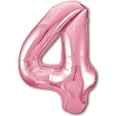 Abbildung von Luftballon 4. Geburtstag Zahl 4 Rosa XXL Riesen Folienballon 100cm Geburtstagsdeko Mädchen Ballon Deko zum Geburtstag. Fliegt mit Helium.