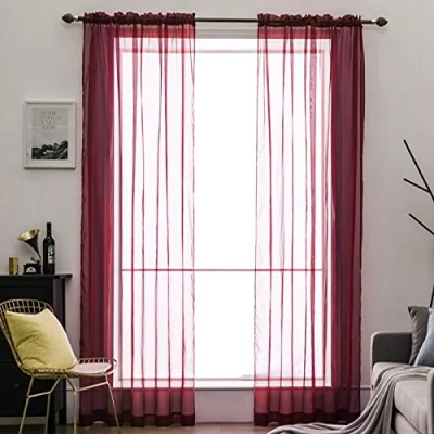 Abbildung von MIULEE Voile Vorhang Transparente Gardine aus Einfarbig Stangendurchzug Transparent Wohnzimmer Luftig Dekoschal für Schlafzimmer 2er Set 175 x 140cm (H B), Rod Pocket Rot