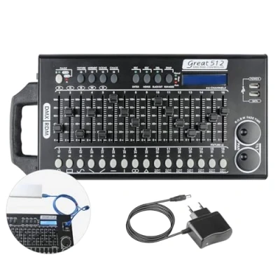 Abbildung von Dmx Controll Lichtmischpult Controller 512 Kanäle Konsole, Lichtmixer Musikgesteuert Lichtpult Eingebaut Programm und RDM Dip Funktion, Pult Partylicht Controler