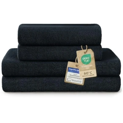 Abbildung von Blumtal Premium Frottier Handtücher Set 4 teilig 100% Baumwolle Oeko TEX zertifiziertes Badetuch 2X (70x140 cm) + Towel (50x100 saugstarkes Frottiertücher Blau Dunkel