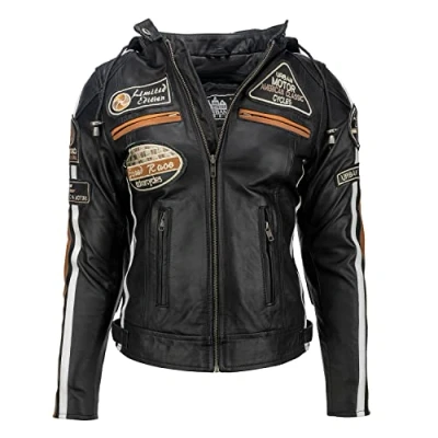 Abbildung von Motorradjacke Damen Mit Protektoren, URBAN 5884 , Damenjacke aus Lammleder, Protektoren für Rücken, Schultern und Ellenbogen, Schwarz, XXL