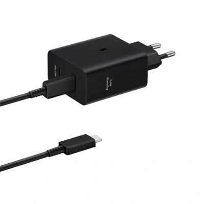 Abbildung von SAMSUNG Schnellladeadapter Duo inklusive Datenkabel EP T5020X, original USB Type C Ladegerät mit Zwei Anschlüssen, 1x 50 Watt, 25 Watt