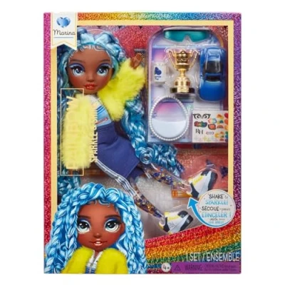 Abbildung von Rainbow High Sparkle and Shine Marina (Blau) 28 cm Modepuppe mit flüssigem Glitter in den Beinen, Schütteln, um sie zum Glitzern zu Bringen; Sticker Gestalten, Ideal für Kinder von 4 12