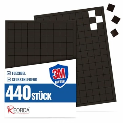 Abbildung von Reorda® Magnetplättchen selbstklebend (440 Stück) Starker 3M Kleber ermöglicht ausgezeichnete Klebekraft Vielseitige Flache Magnete zum basteln &amp; schneiden Ideal nutzbar für Schule Büro