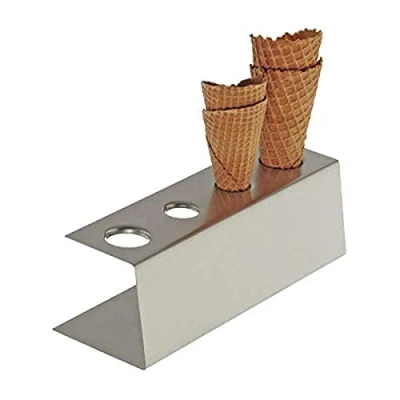 Abbildung von APS 11881 Matt polierter Edelstahl Eiswaffel Ständer mit rutschfesten Füßen, 4 Löcher (2 x Ø 31 mm, 2 26 mm), 9,5 27,5 9 cm