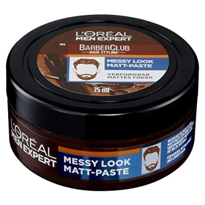Abbildung von L&#039;Oréal Men Expert Messy Look Matt Paste für Männer, Haar Styling Wax einen starken Halt, Herren Haarwachs Pomade ein mattes Finish, Barber Club, 1 x 75 ml