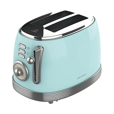 Abbildung von Cecotec Toaster Toast&amp;Taste 800 Vintage Light Blue, 850 W, Doppelte Extra breite Kurzschlitze von 3,8 cm, 2 Toastscheiben, Edelstahl Finish, Stil, 3 Funktionen, Blau