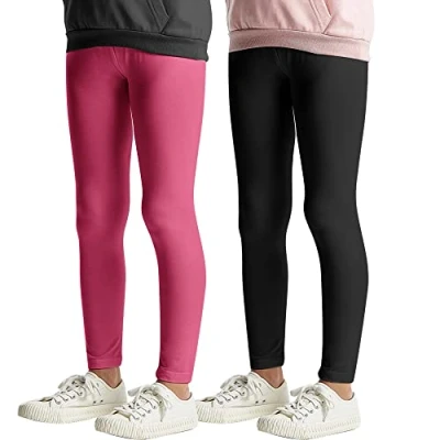 Abbildung von L&amp;K II 2er Pack Kinderleggings Basic Uni Farbe Mädchen Baby Leggins Fitness Hose Baumwolle 2708 Schwarz+Rosa 128