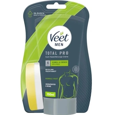 Abbildung von Veet Men Dusch Haarentfernungscreme für Oberkörper &amp; Beine Enthaarungscreme Männer, normale Haut 150 ml inkl. Schwamm