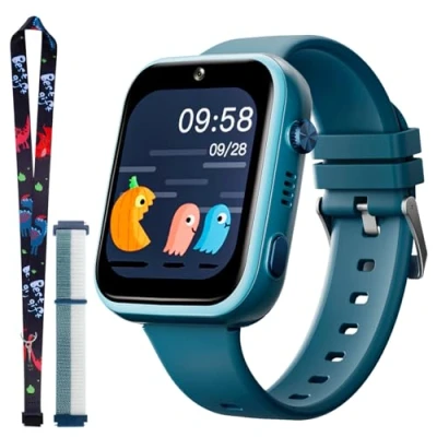 Abbildung von OKYUK T45 Smartwatch Kinder, 4G Kinder smartwatch, GPS Tracker Kinder,Armbanduhr Junge,kinderuhr mit Video Phone Call, Nachrichten, Schulmodus, SOS Funktion, Kamera und Schrittzähler (Grün)