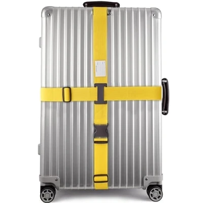 Abbildung von OW Travel Kofferband Gurt Kreuz Schwerlast Personalisierter Koffergurt mit Adressschild. Luggage Strap Gepäckgurt Koffer Kofferbänder Koffergurte Farbig Gelb