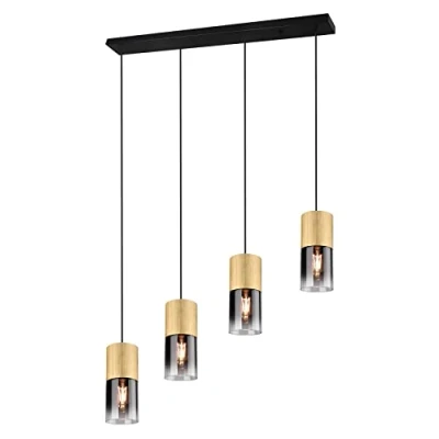 Abbildung von Trio Leuchten Pendelleuchte Robin 310600454, Metall Messing matt, Glas rauchfarbig, exklusiv 4x E27