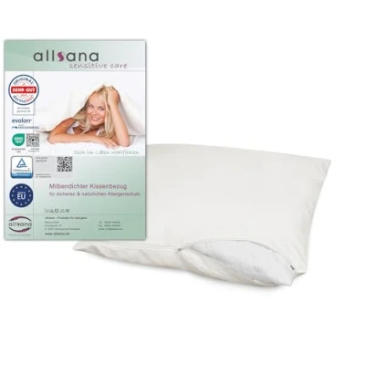 Abbildung von allsana Allergiker Kissenbezug 40x40 cm Allergie Bettwäsche Anti Milben Encasing Milbenschutz für Hausstauballergiker allergendichter Zwischenbezug das Kissen TÜV geprüft