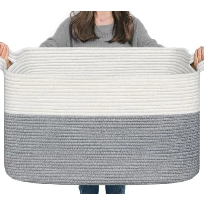 Abbildung von TIMEYARD Wäschekorb, Wäschesammler, Aufbewahrungskorb, Faltbarer Square Laundry Baskets, Wäschekorb Kinderzimmer, Aufbewahrungskorb Kinder für Spielzeug, 65L, Weiß und Grau