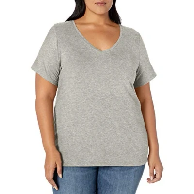 Abbildung von Amazon Essentials Damen T Shirt mit V Ausschnitt und kurzen Ärmeln in Übergröße, Hellgrau Meliert, 3XL Große Größen