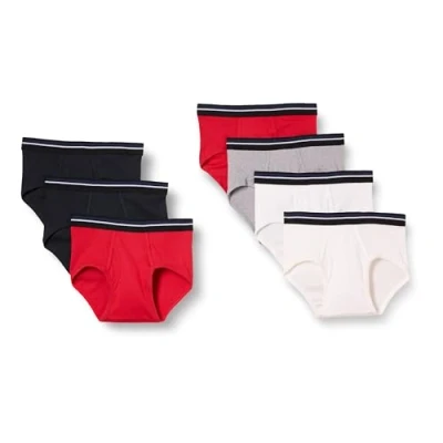 Abbildung von Amazon Essentials Herren Baumwollslips Unterwäsche ohne Etikett, 7er Pack, Grau/Rot/Weiß, M